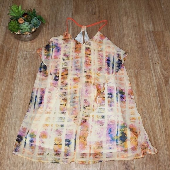 Xhilaration Tribal Shift Dress Cream Mini Pastel Colorful Boho Vacation Casual M - Picture 1 of 7